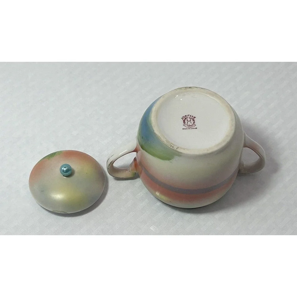 Noritake Hand Painted Vintage Sugar Bowl W/Lid Lake Scene Sunset W/ Swan‎